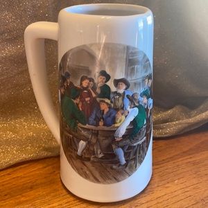 Vintage McCoy pottery marked transfer wear pub scene cream Stein/mug